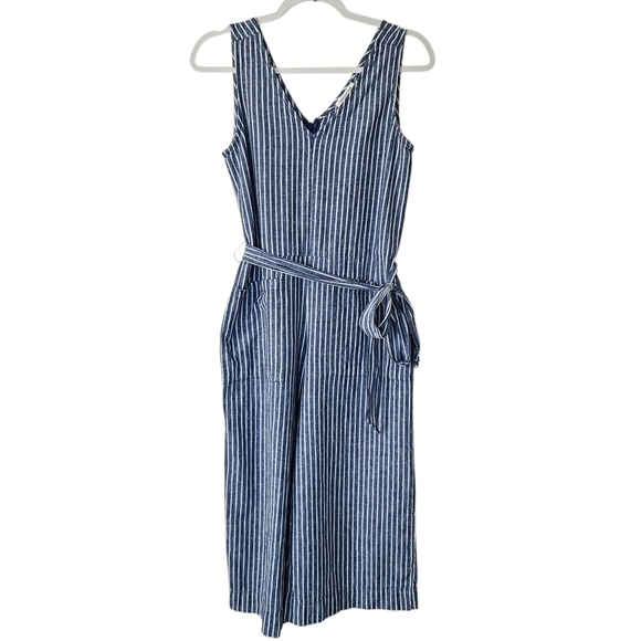 Beachlunchlounge Linen Blend Striped Jumpsuit Womens Small Wide Leg Cropped - Picture 3 of 12